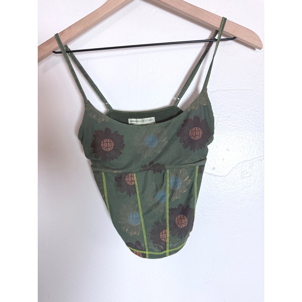 Urban Outfitters Hal Mesh Corset Cami Green Floral Y2K Top Small